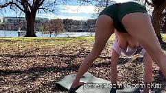 Girl doing yoga and boobs slip out can see nipples voyeur